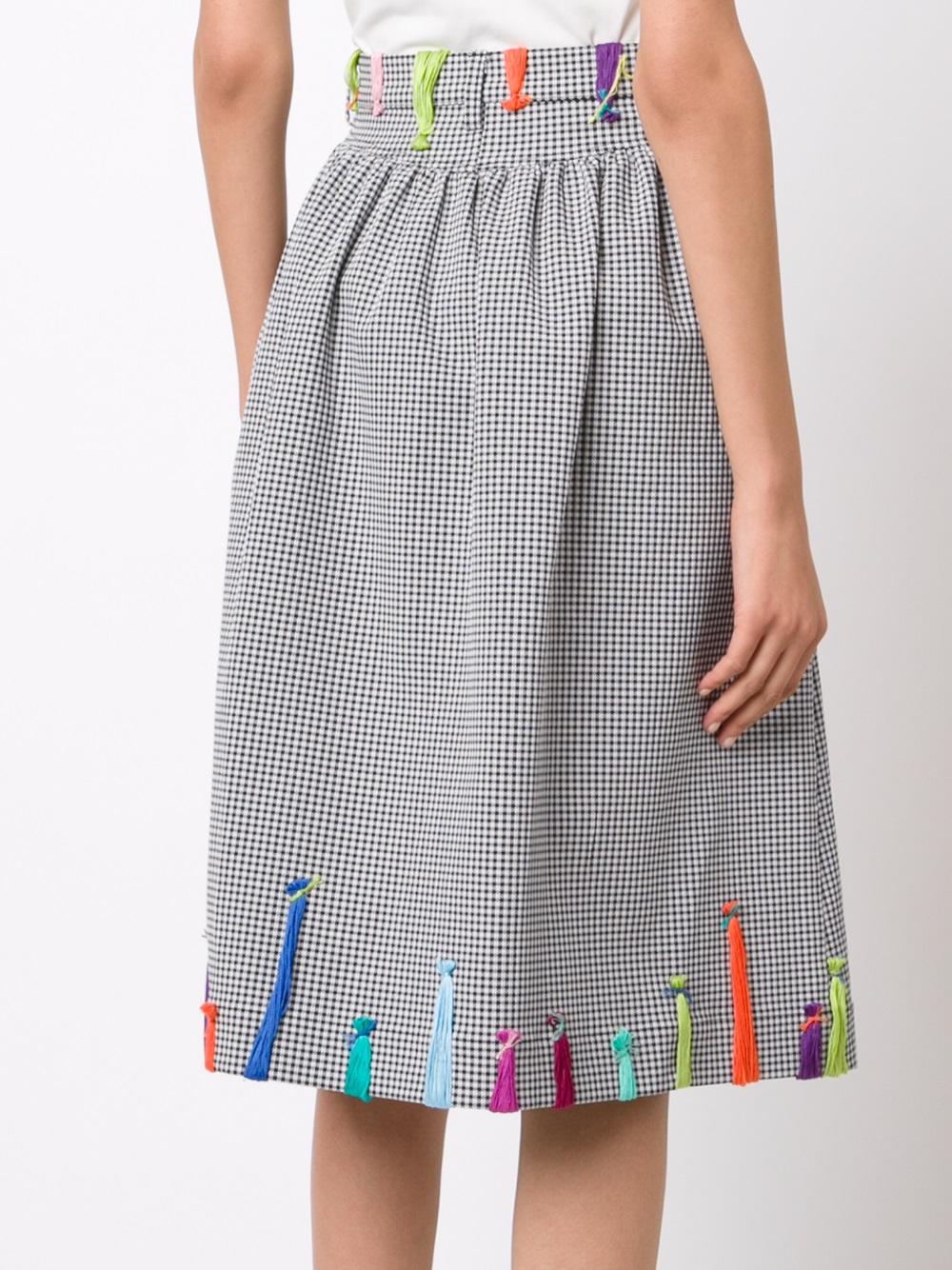 embroidered checked A-line skirt