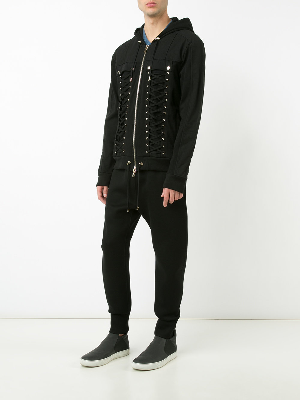 lace-up zipped hoodie