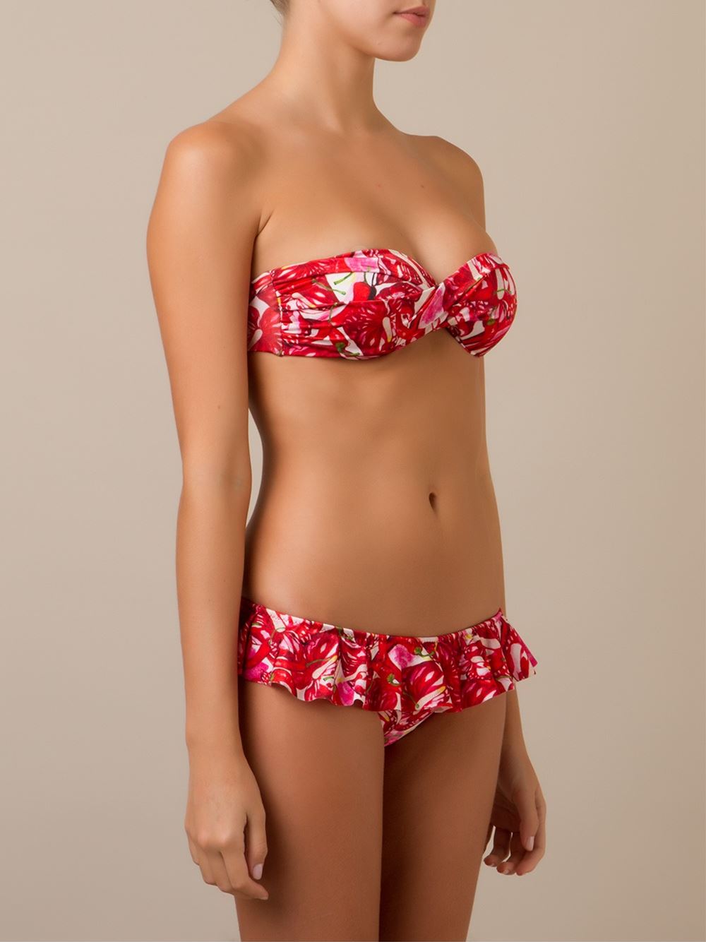 floral and pepper print bandeau bikini set