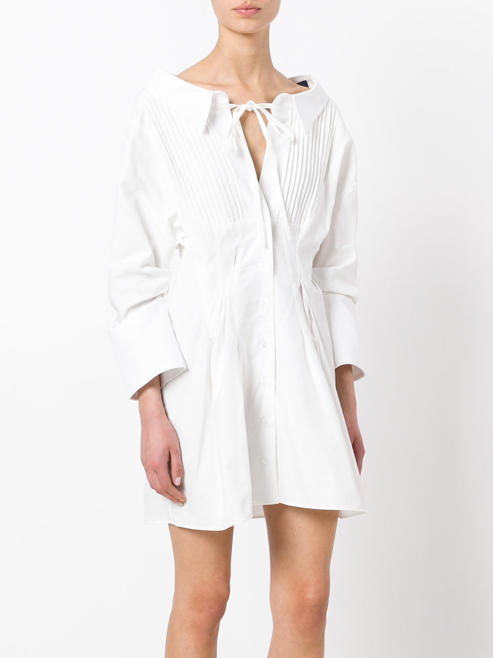 pleat-front shirt dress