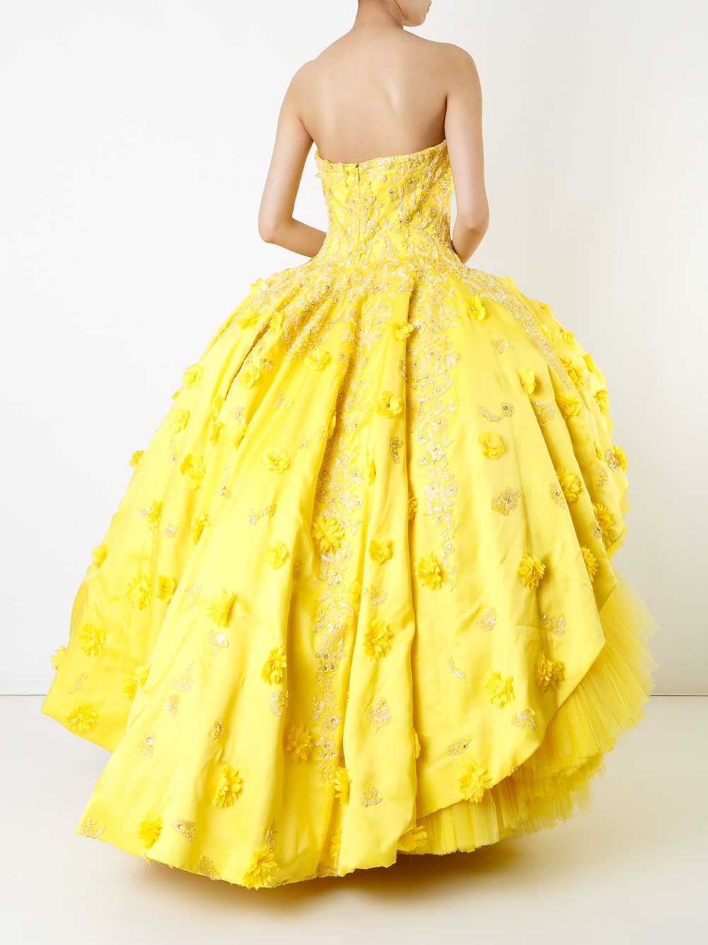 strapless hi-low gown