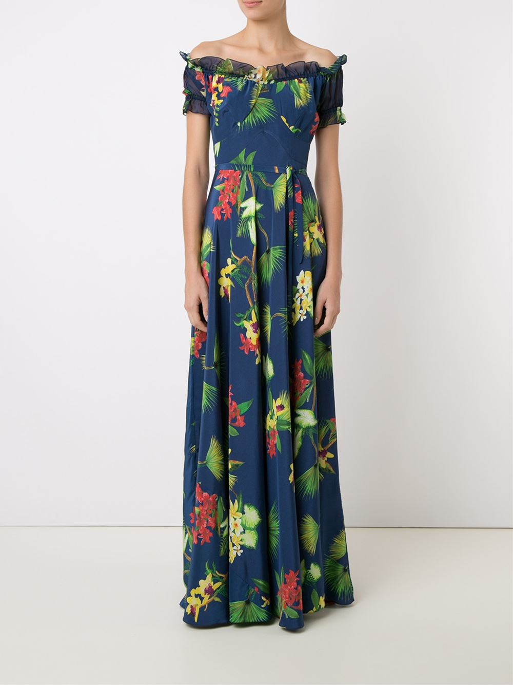 off-shoulder flared long dress