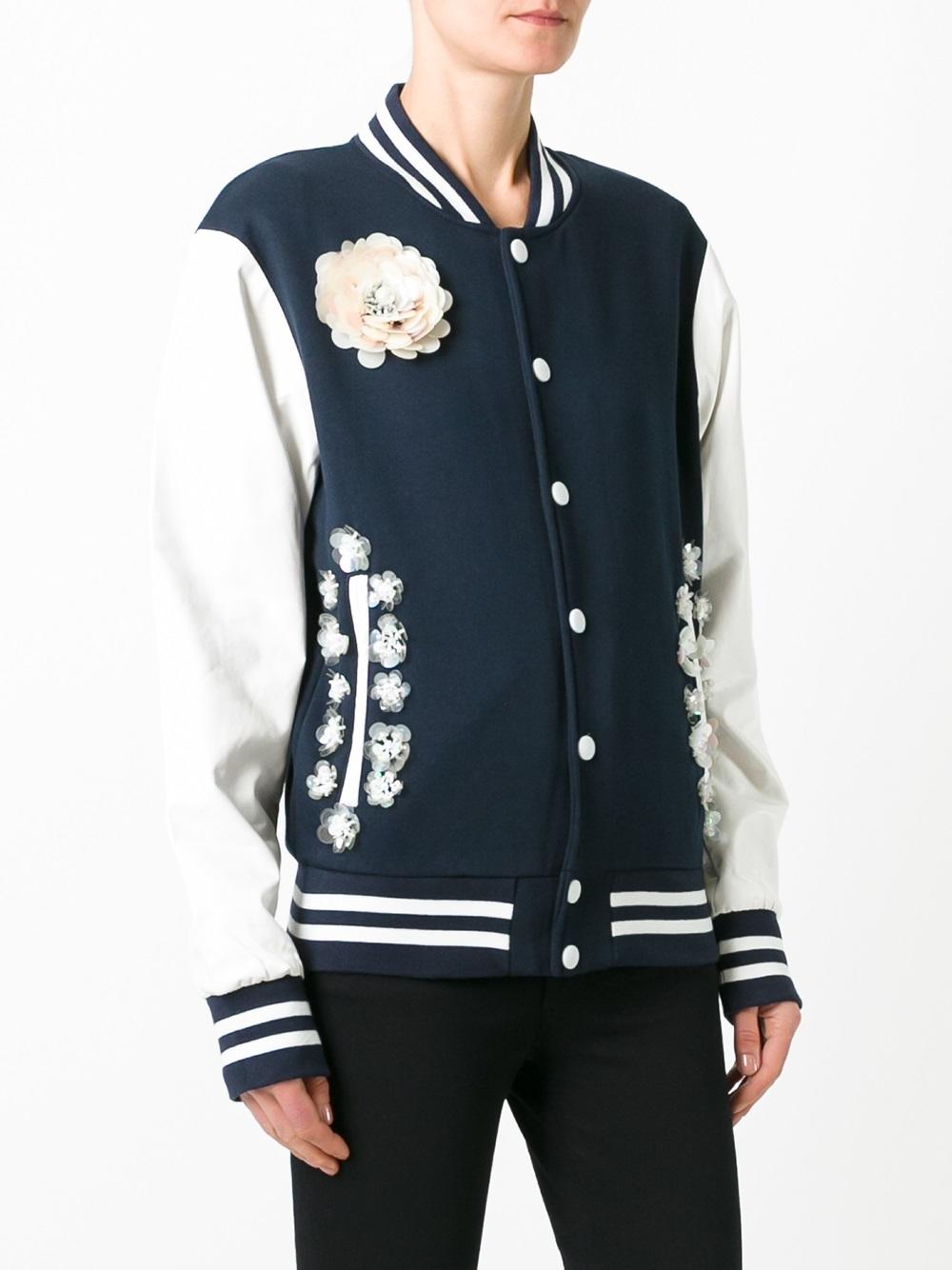 flower embellished bomber jacket