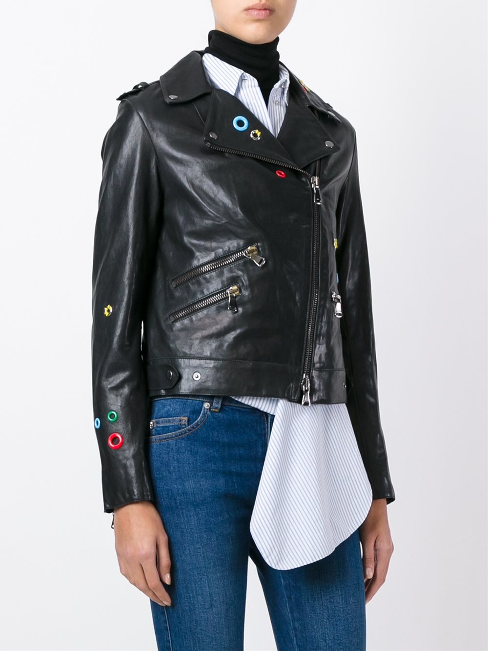 eyelet embellished biker jacket