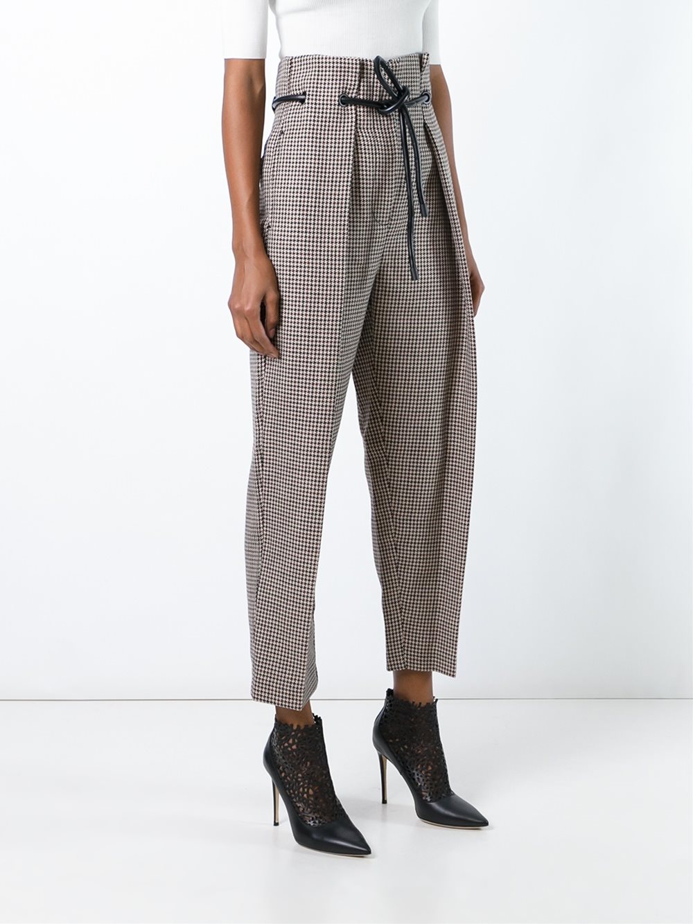 origami pleat houndstooth trousers