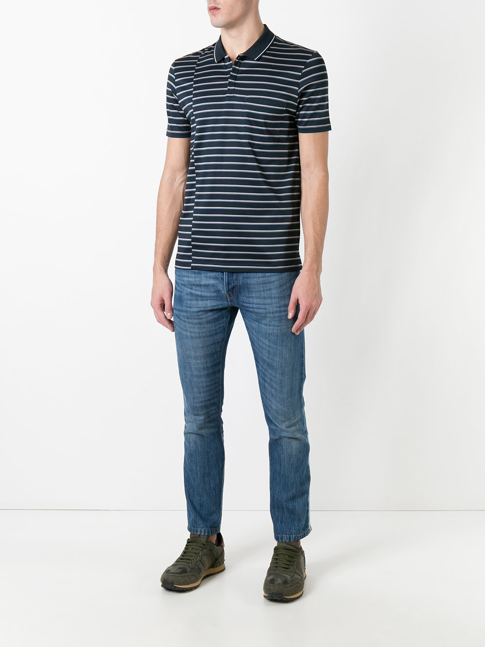 displace stripe print polo shirt