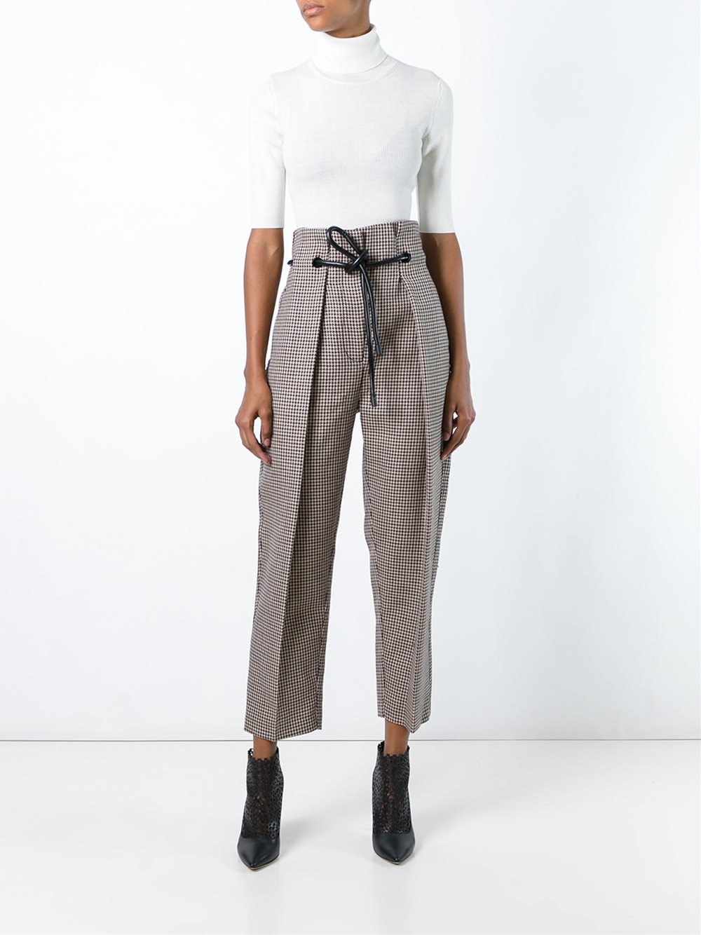 origami pleat houndstooth trousers