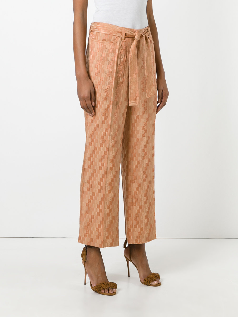 drawstring checked cropped trousers