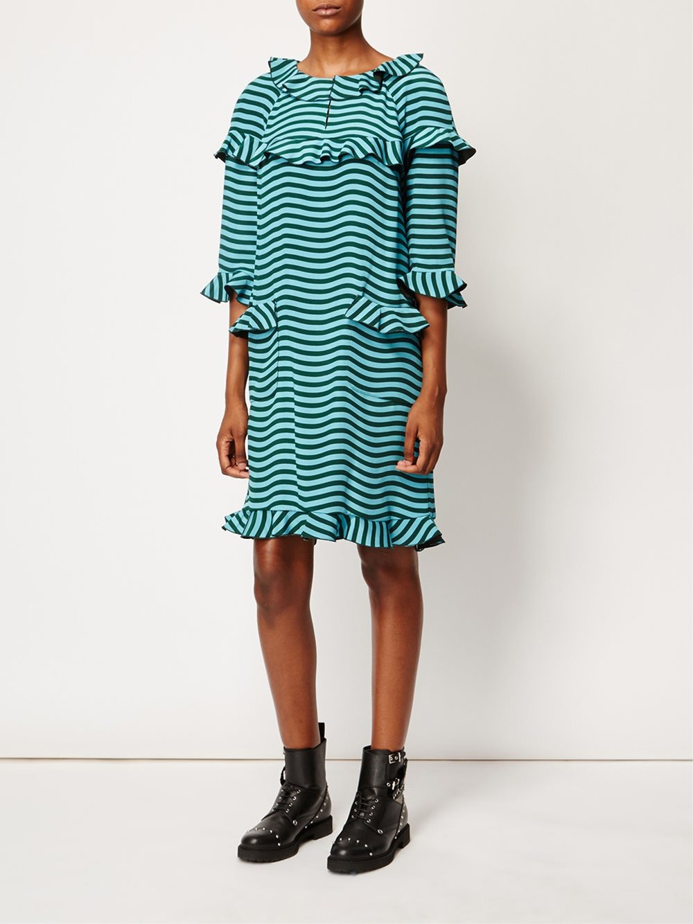 frilled wavy print dress