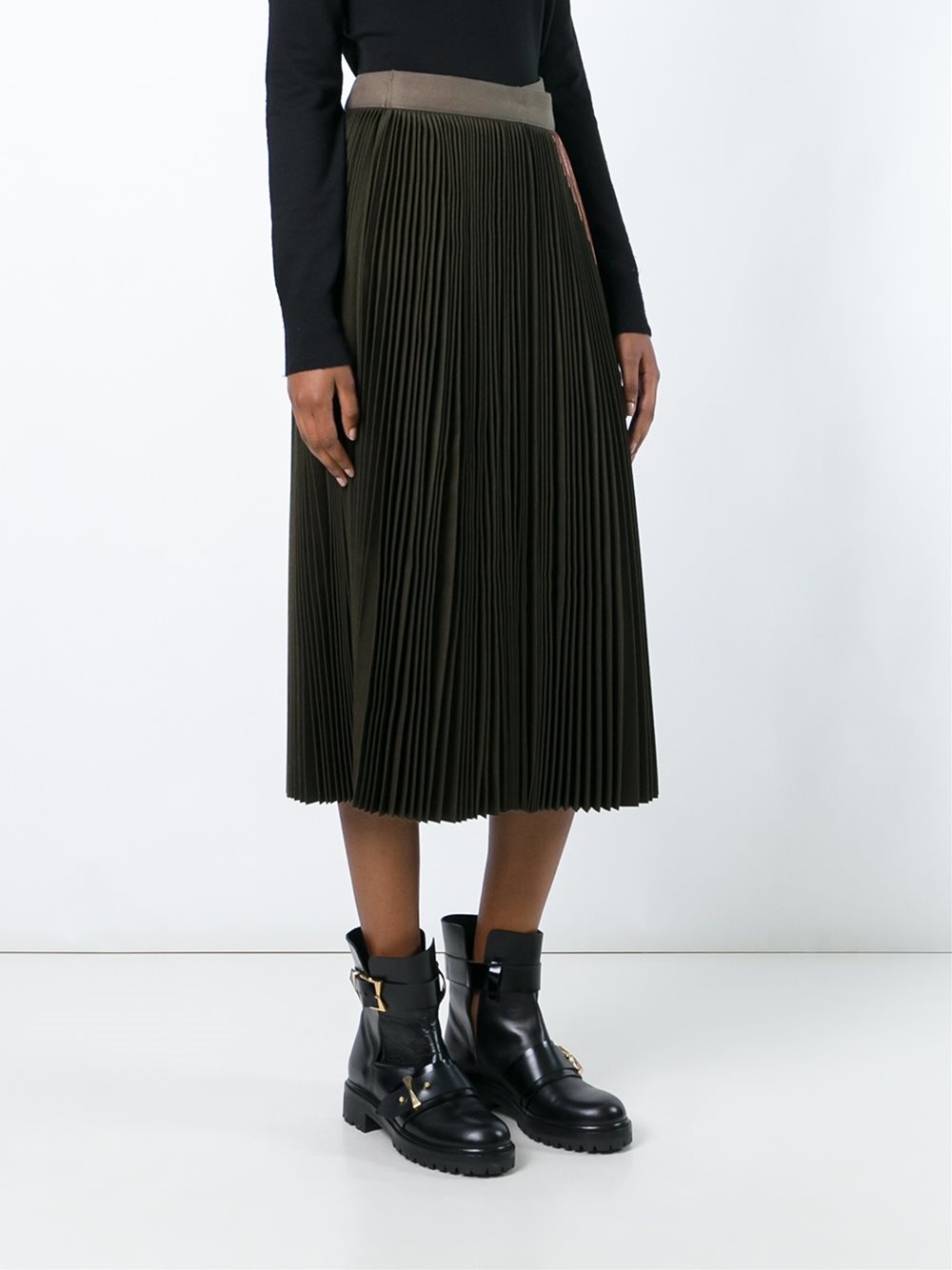 plissé pleated midi skirt