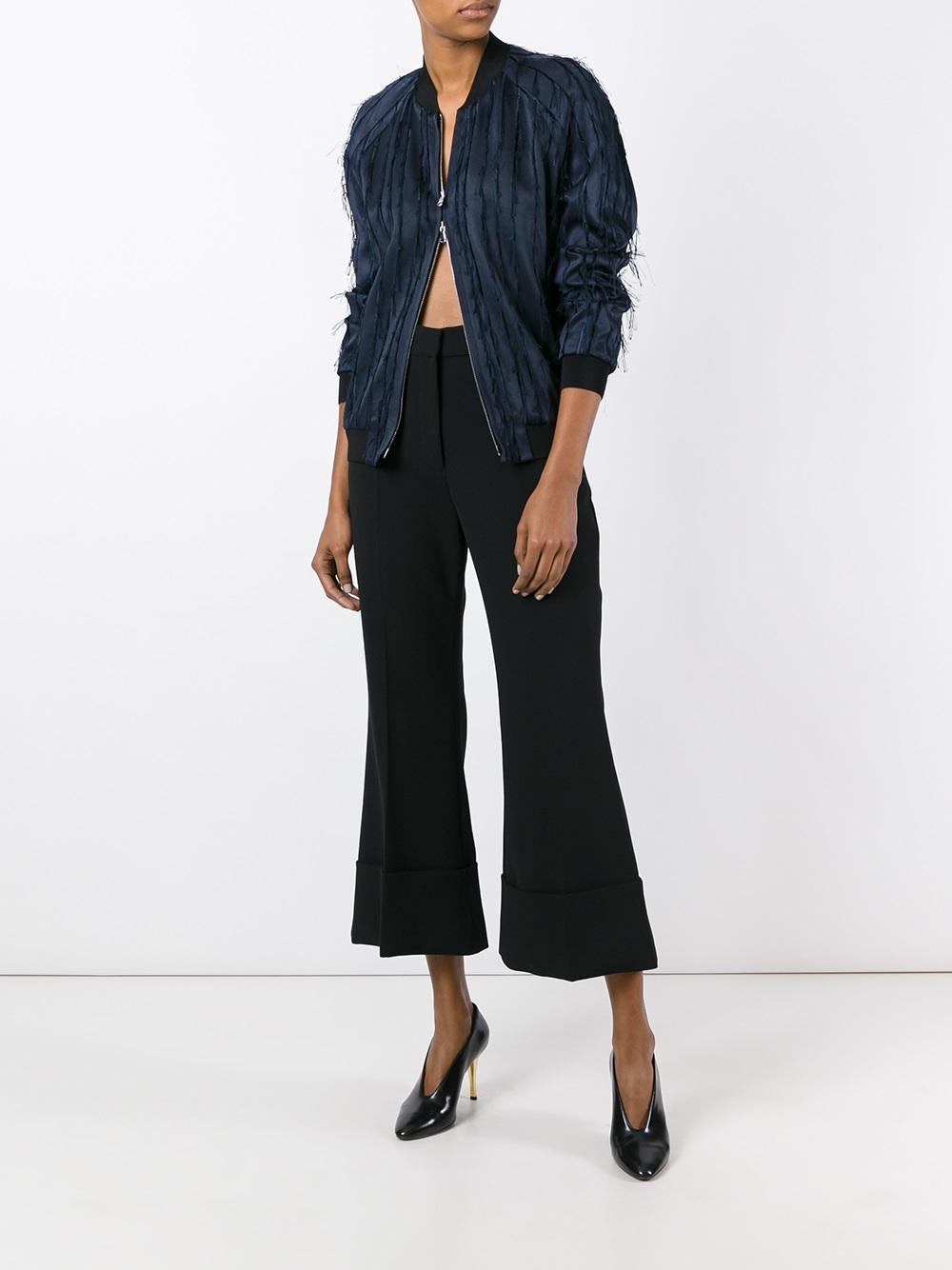 fringed satin bomber jacket