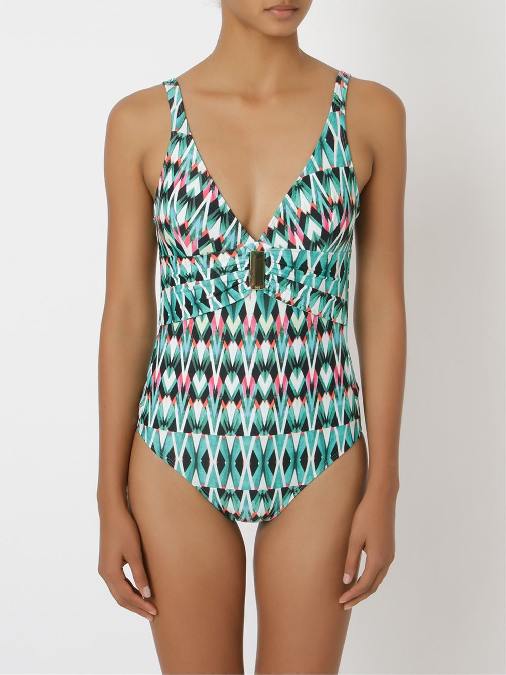 open back embellished print swimsuit