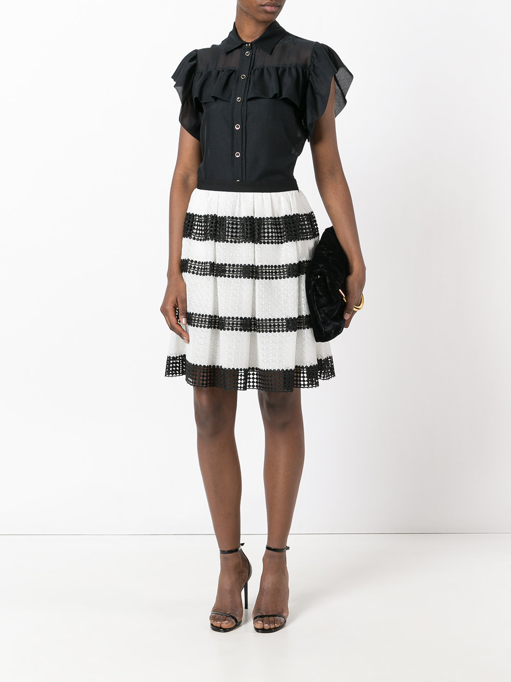 striped lace pleated skirt