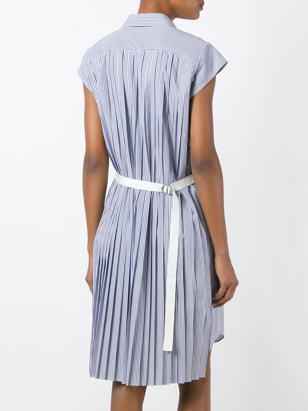 pleated pinstripe shirt dress