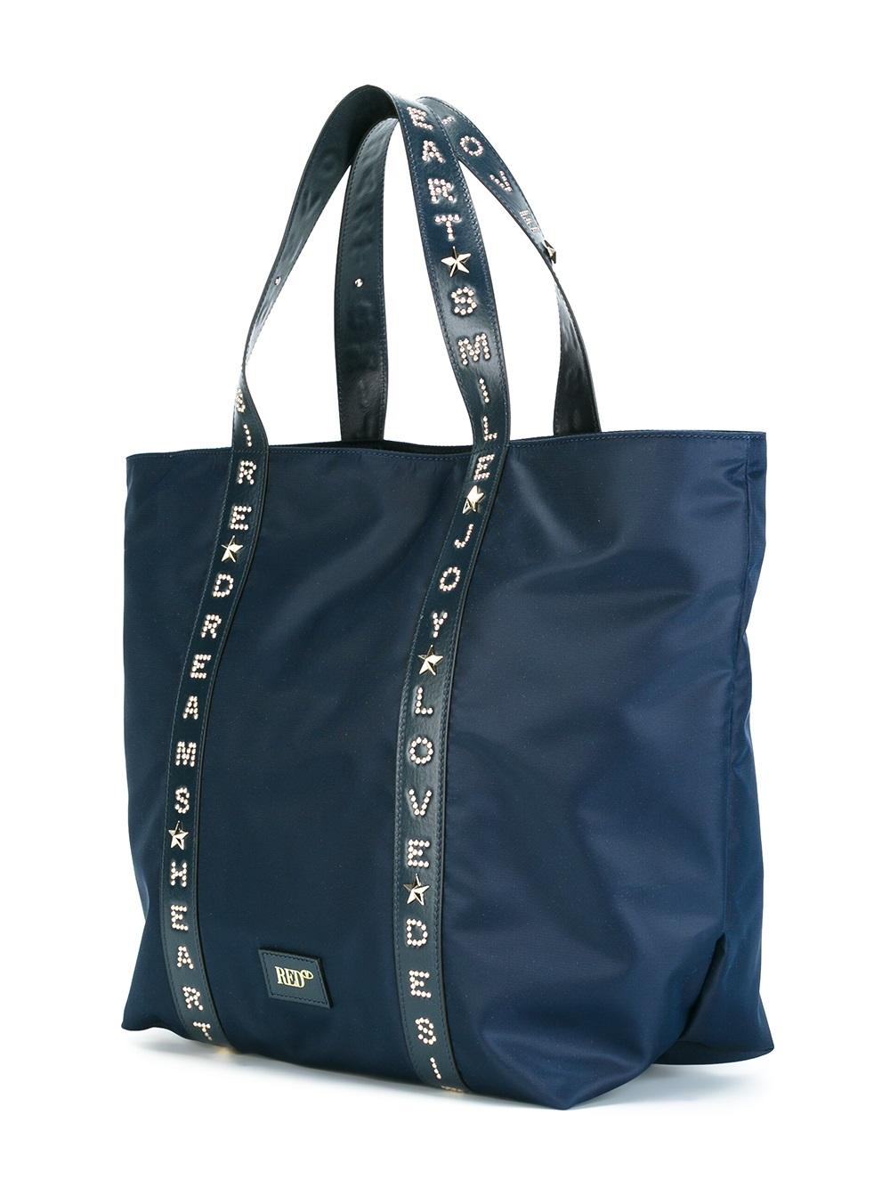 embossed leather strap tote bag