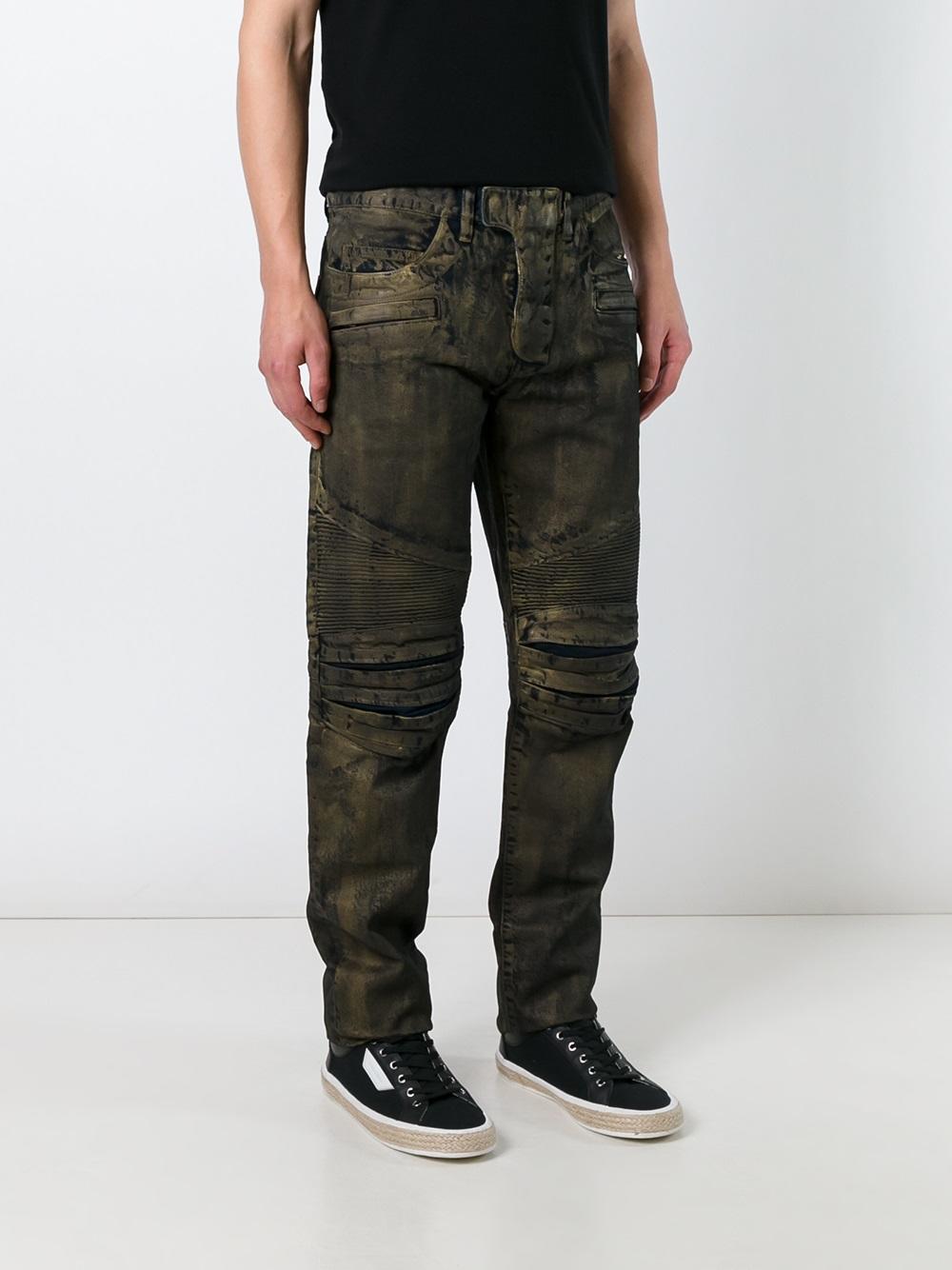 metallic slim biker jeans 