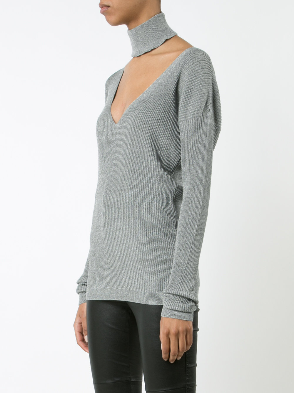 ribbed V-neck jumper