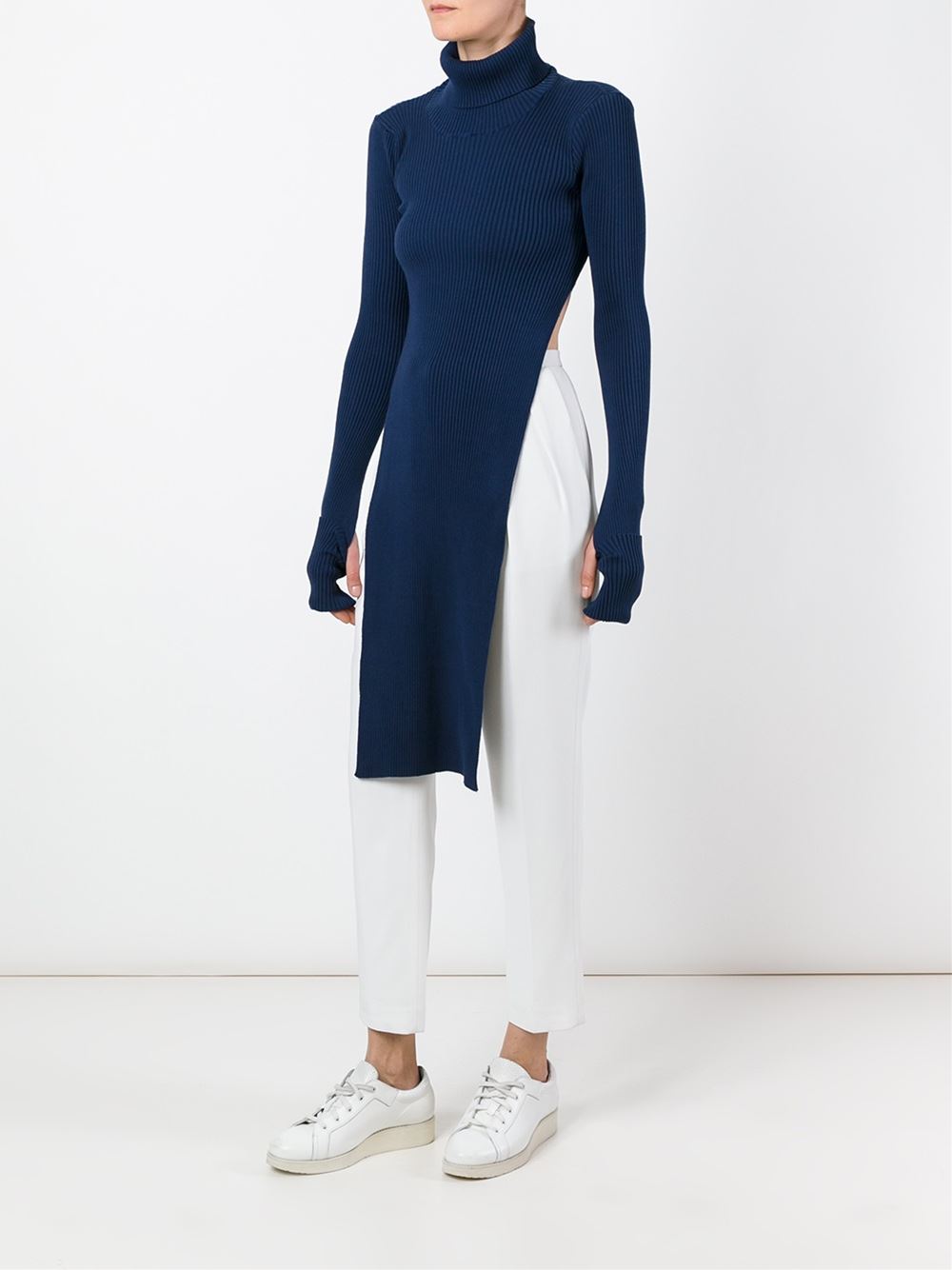 ribbed long slit turtleneck jumper