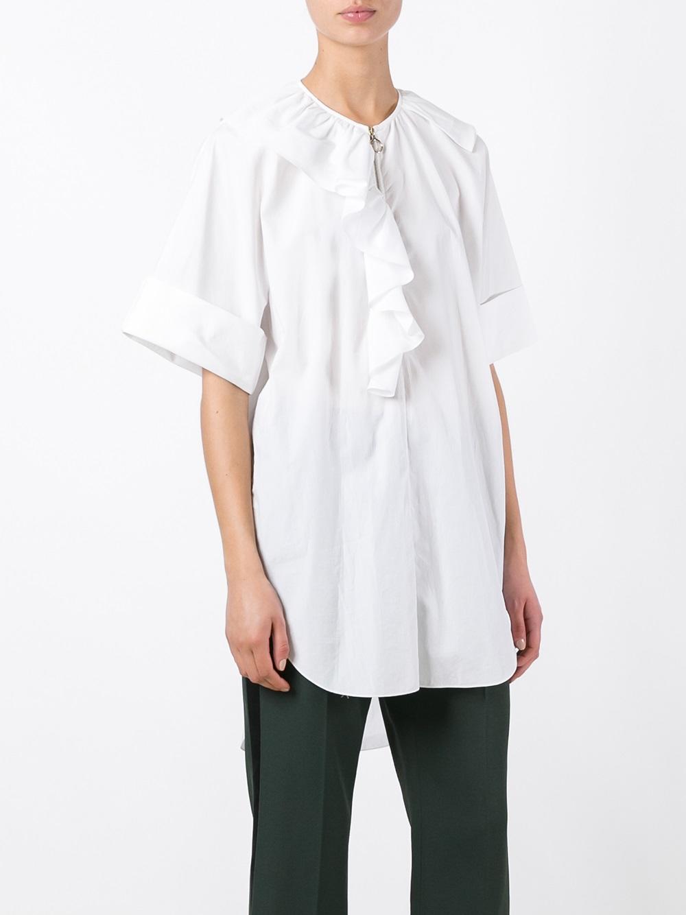 zipped ruffle collar tunic