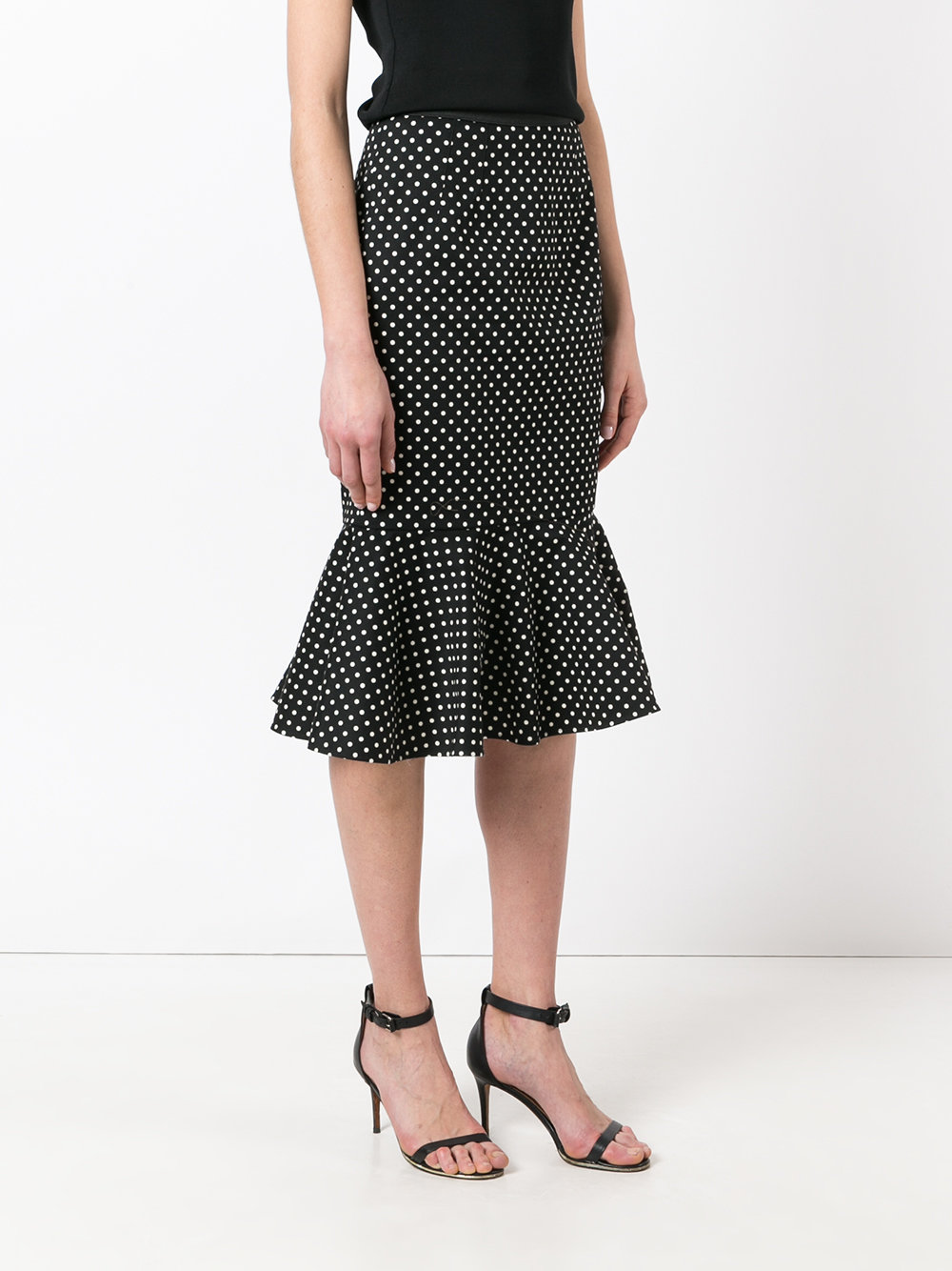 polka-dot frill hem pencil skirt
