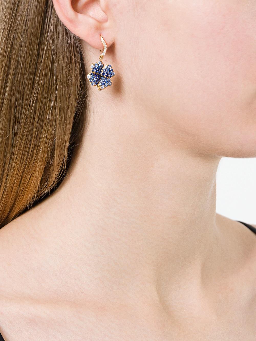 'Clover' diamond and blue sapphire earrings