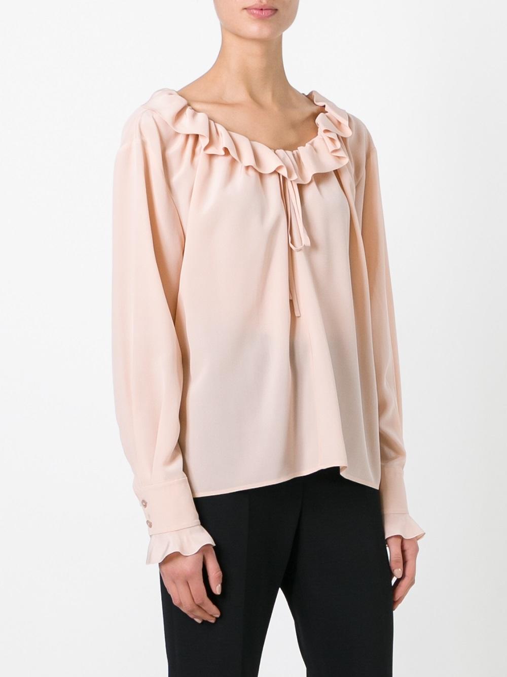 ruffled neck fastening blouse