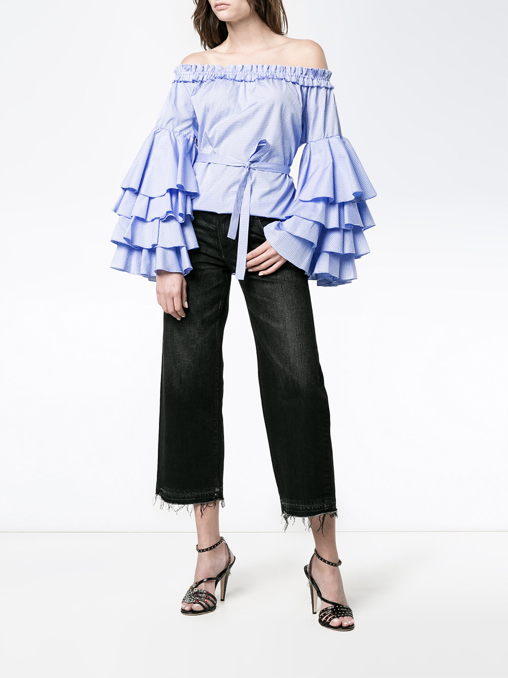 off shoulder ruffle blouse