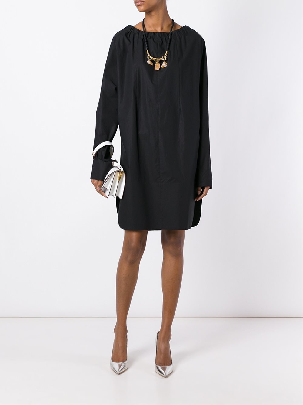 drawstring collar dress