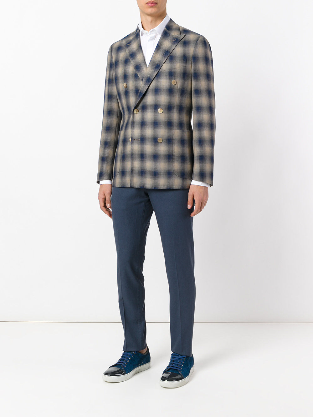 double-breasted check blazer