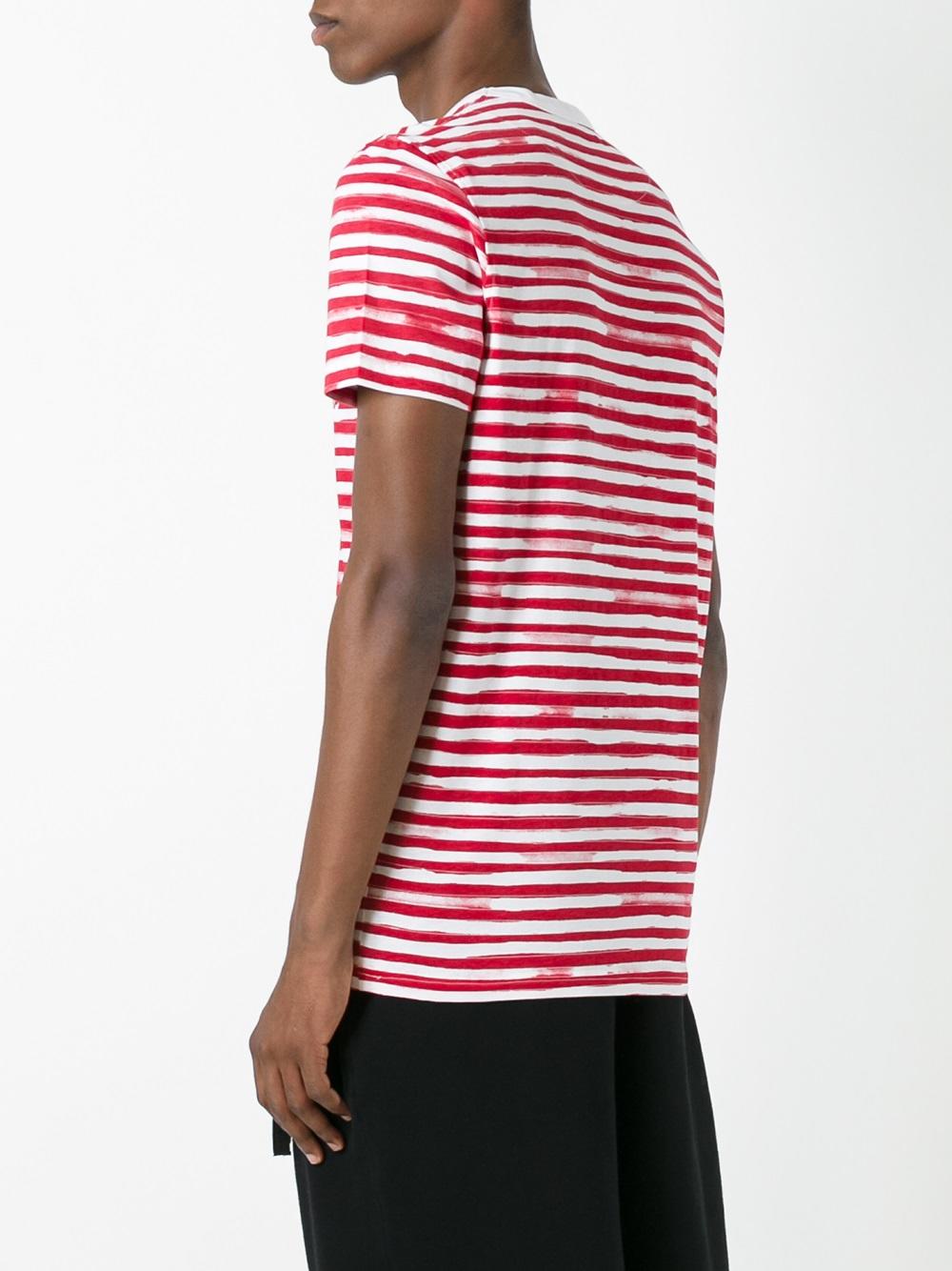 glitched face print striped T-shirt