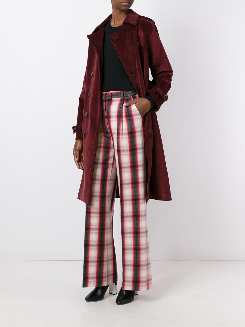 checked flared trousers