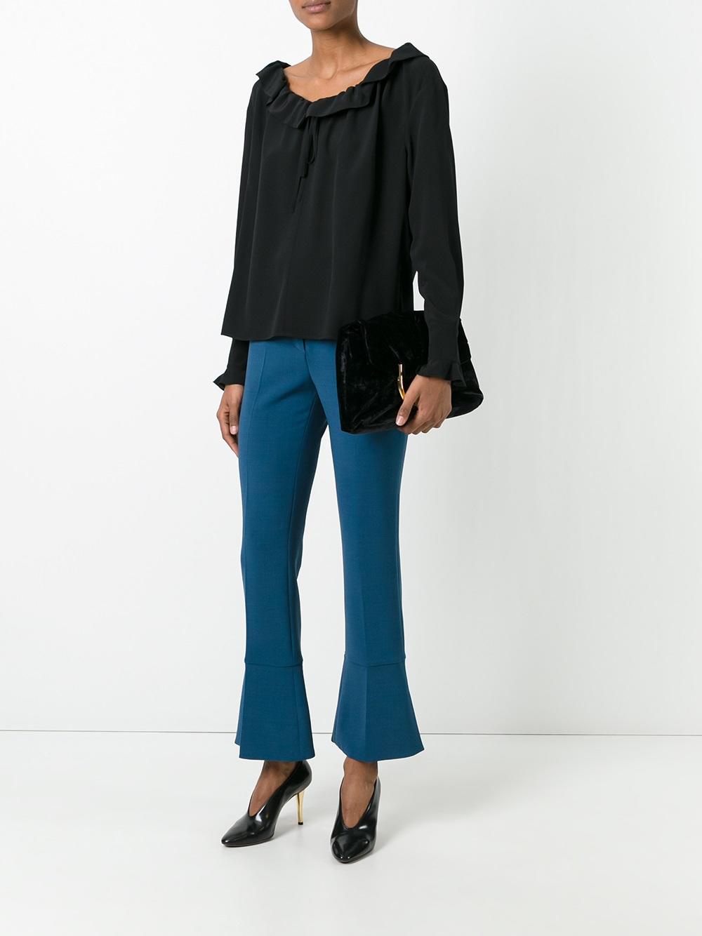 ruffled neck fastening blouse