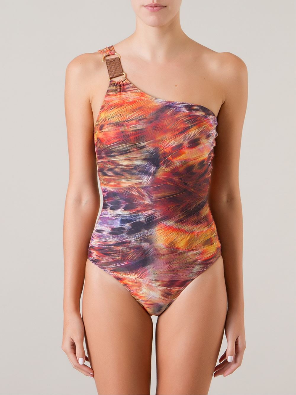 one shoulder printed swimsuit