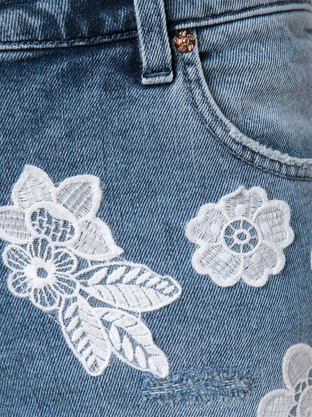 意大利蕾丝缝饰牛仔裤