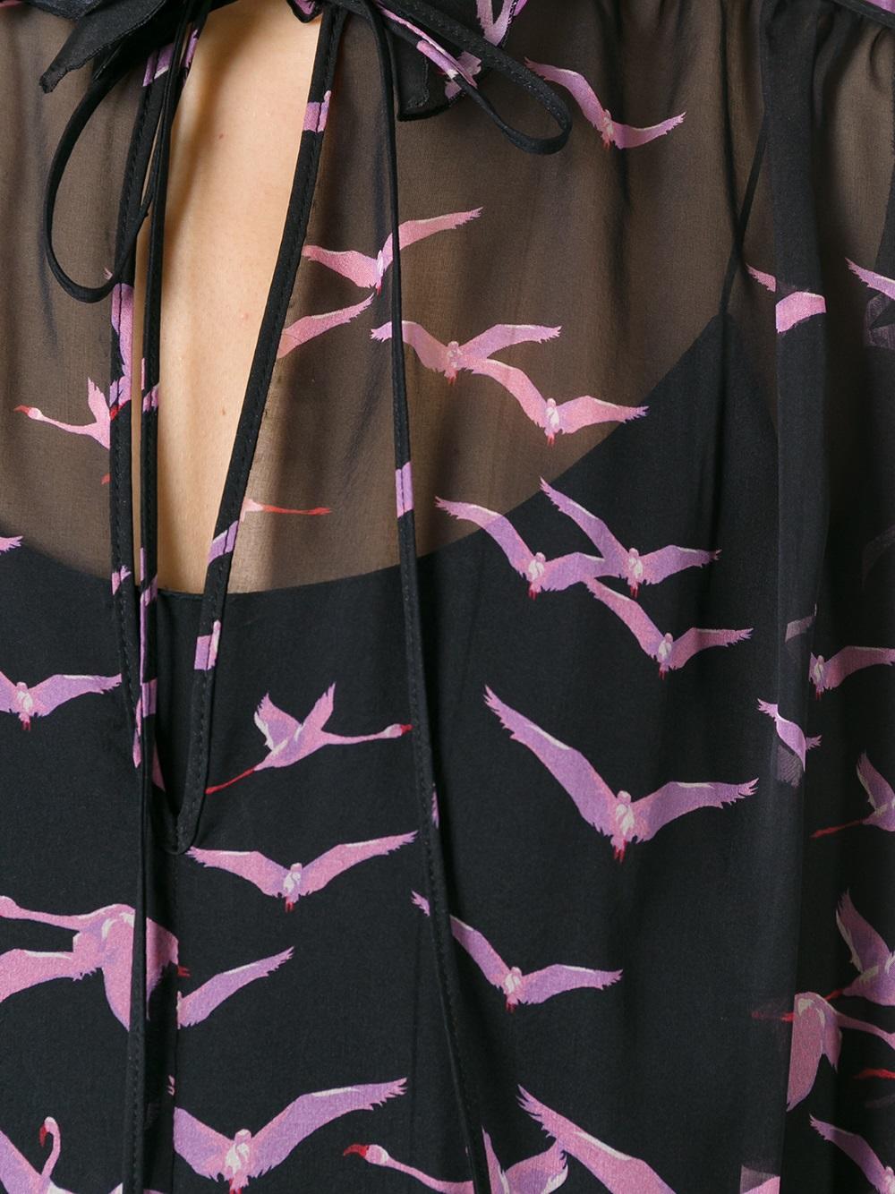 sheer flamingo print blouse 
