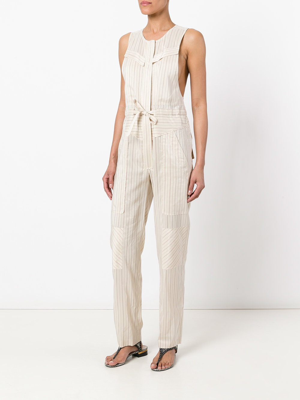 suiting stripe sleeveless jumpsuit