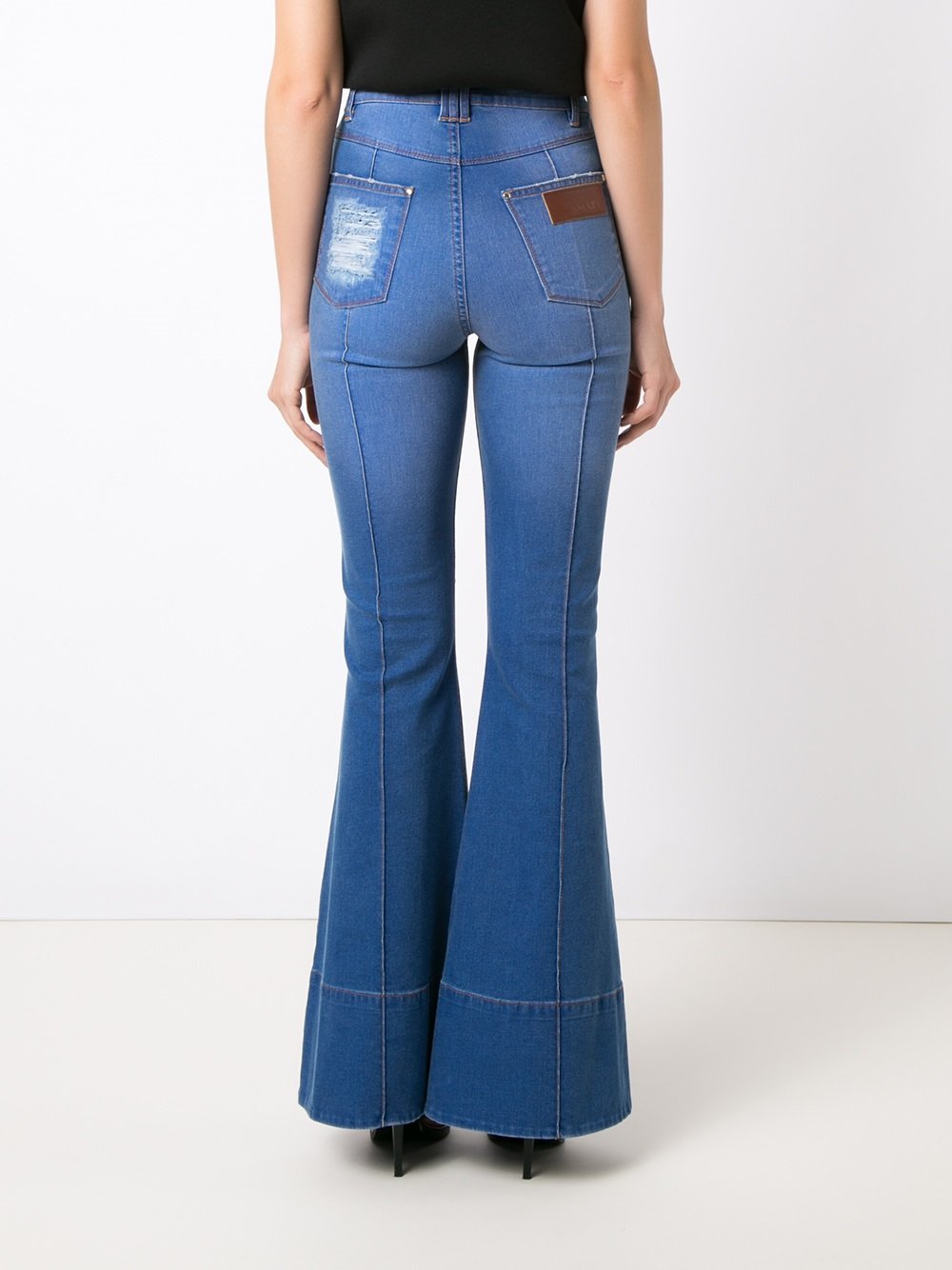 distressed high waist flared jeans