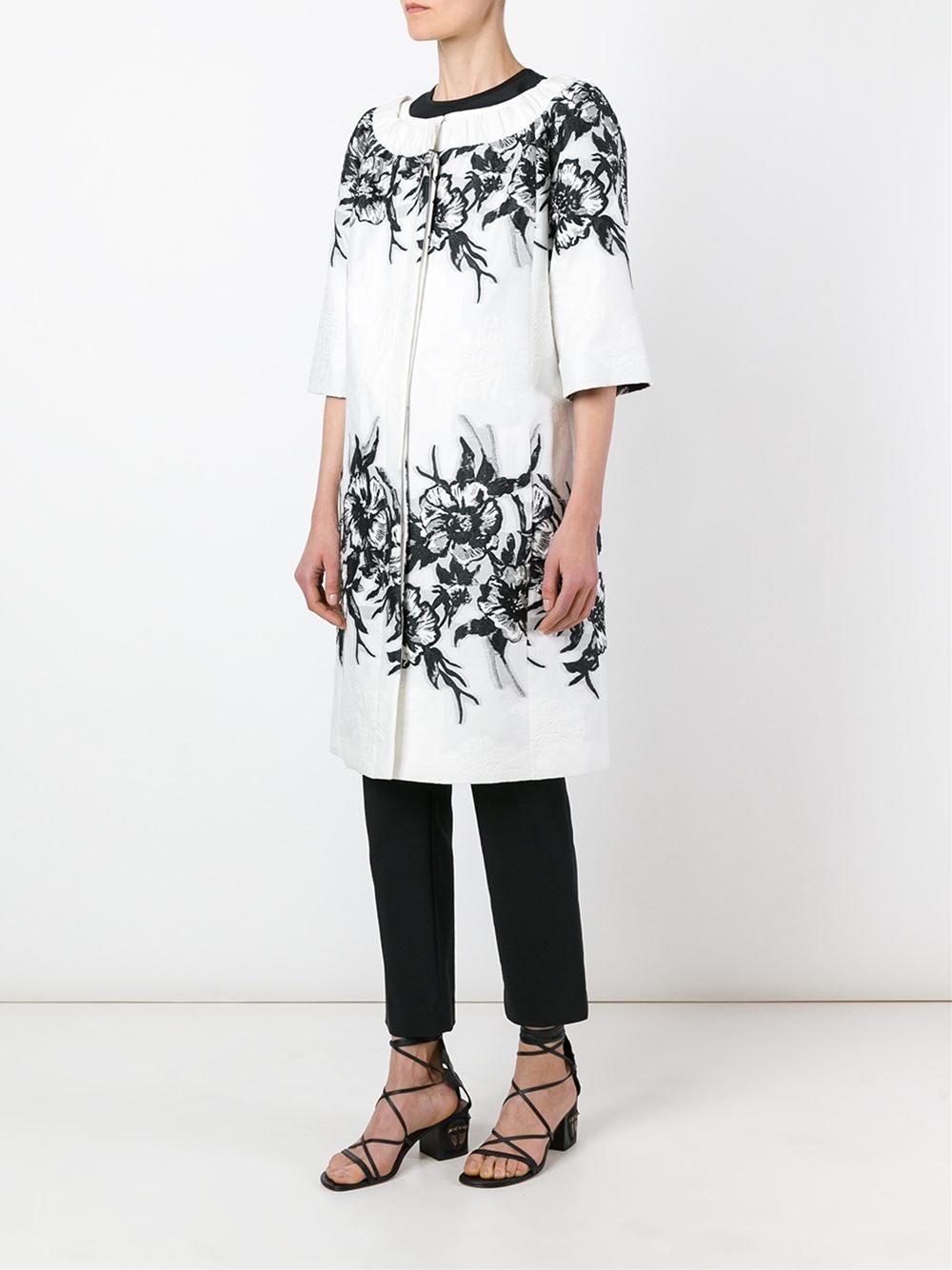 floral embroidery mid coat