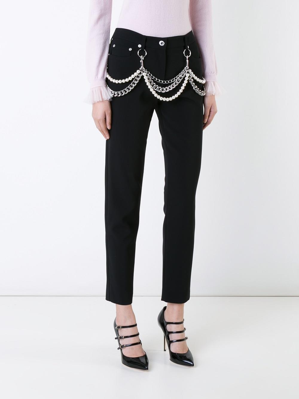 pearl and chain embellished trousers