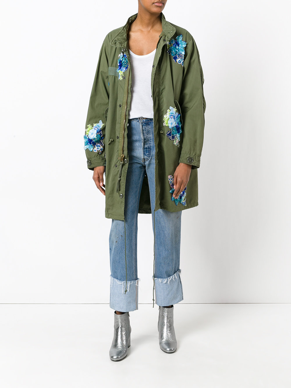 floral patches military coat