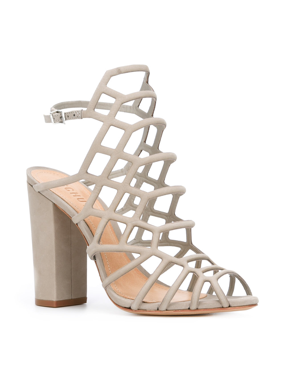 block heel caged sandals 