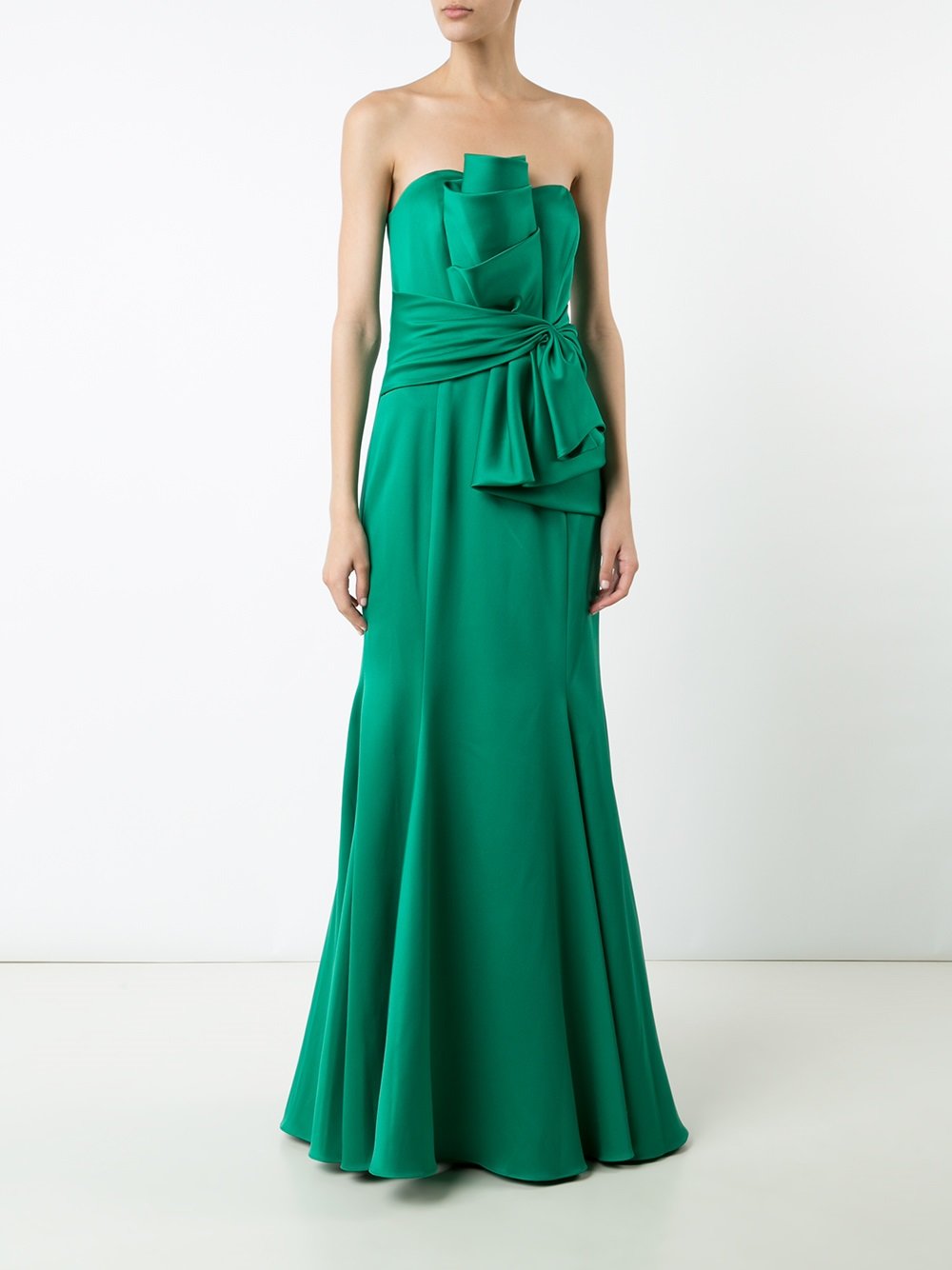 ruffled waist strapless gown