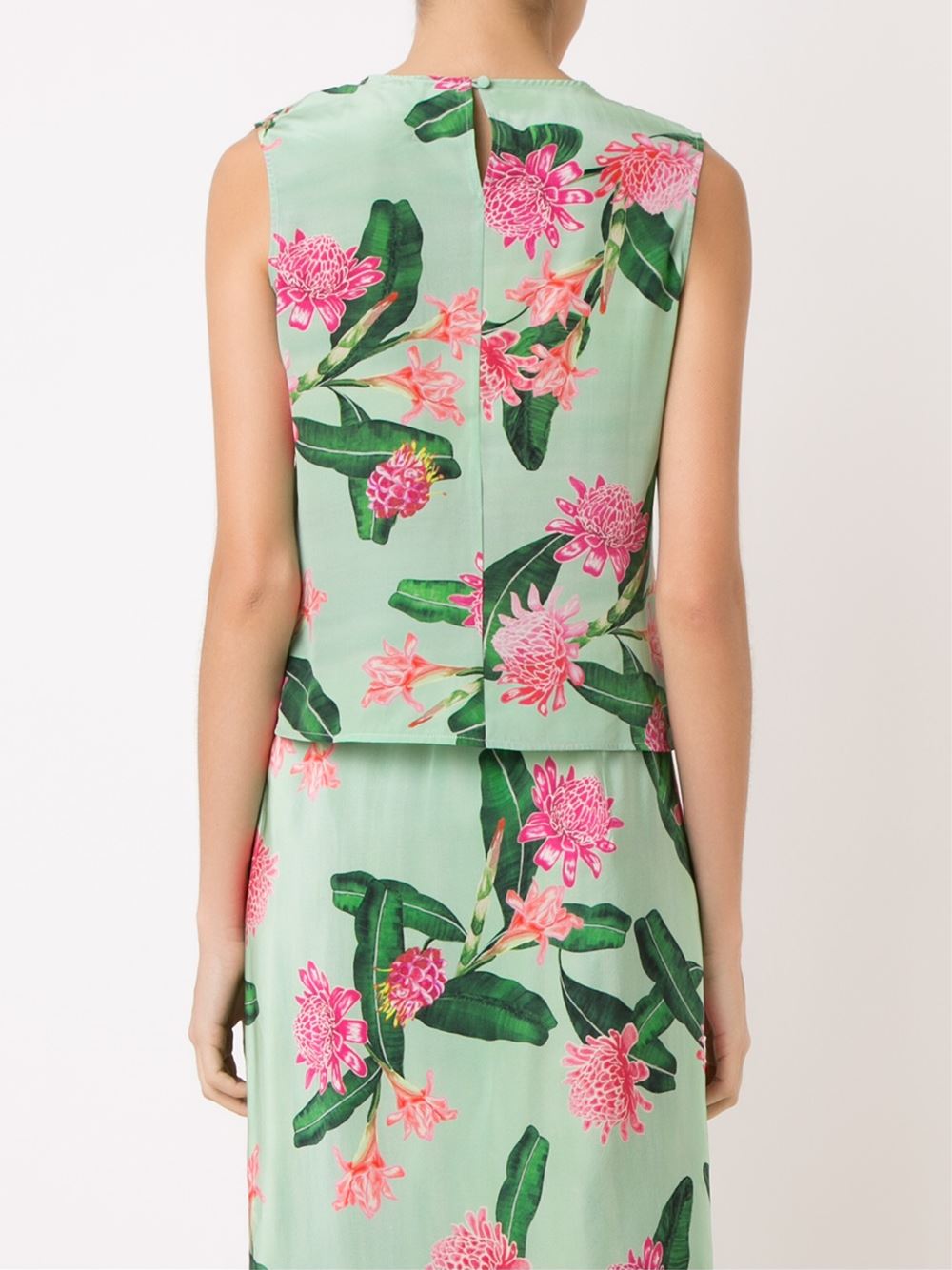 sleeveless floral blouse