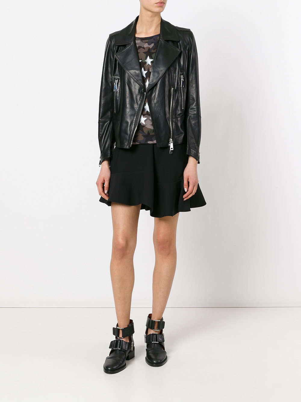 biker jacket with silver tone zippers
