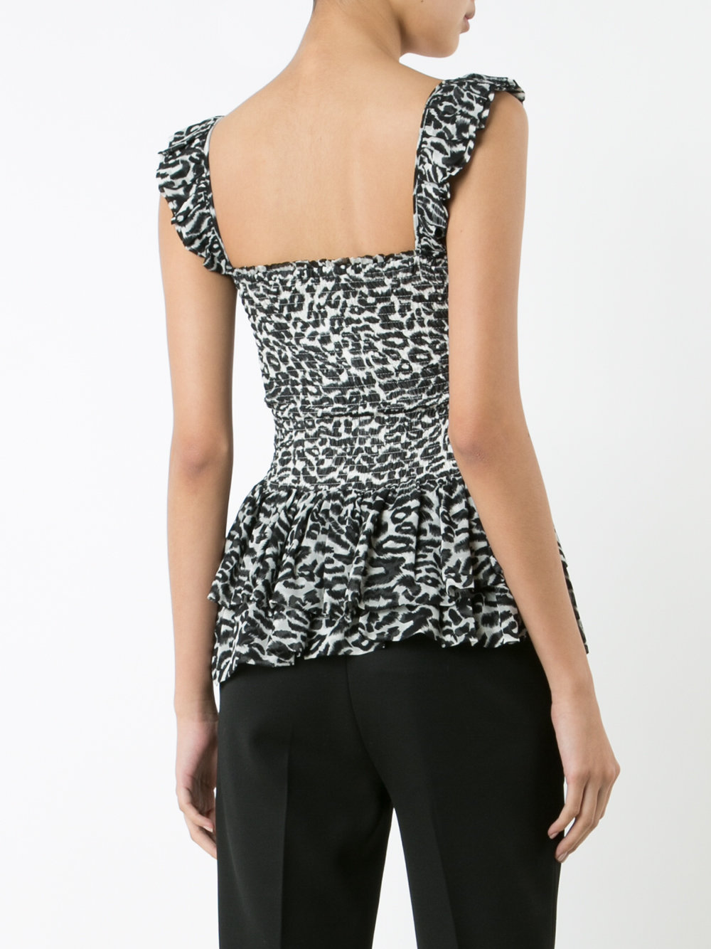pleated trim leopard print top