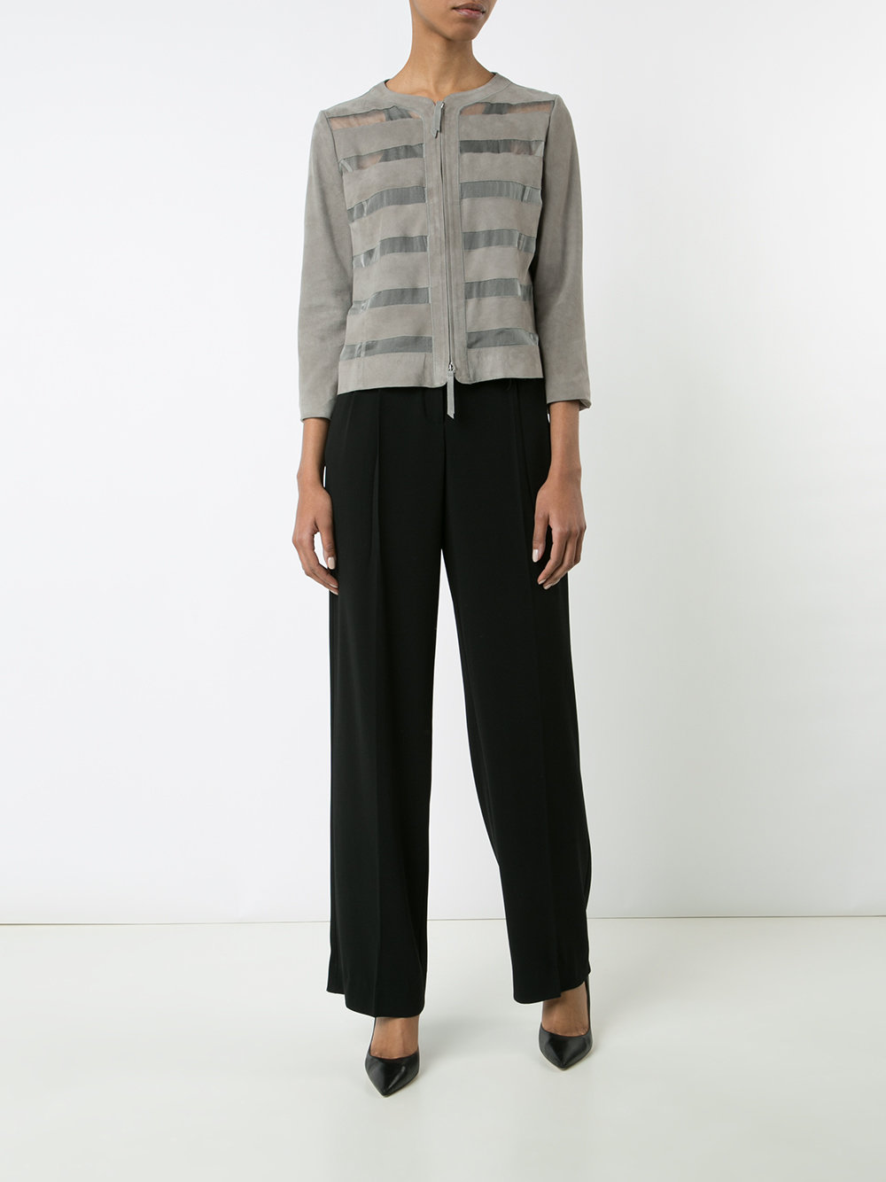 sheer stripes collarless jacket