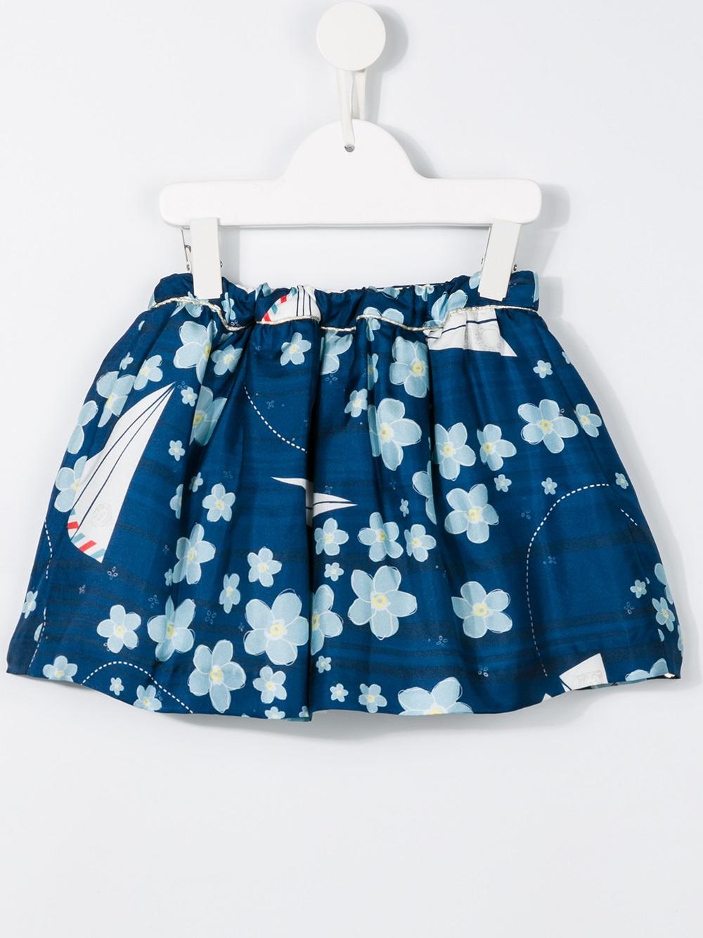 floral and paper airplane print skirt