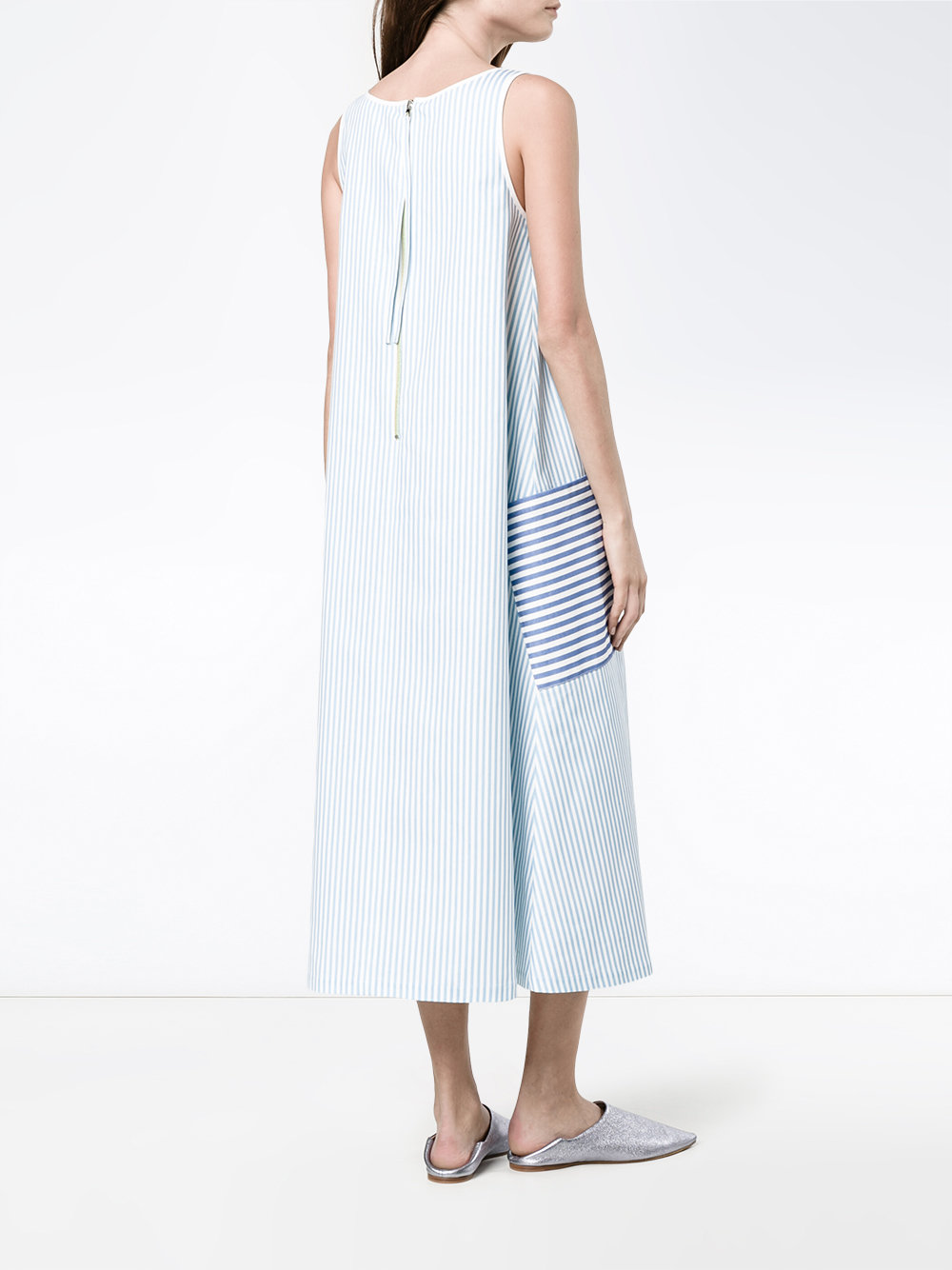 flower embroidered striped midi dress