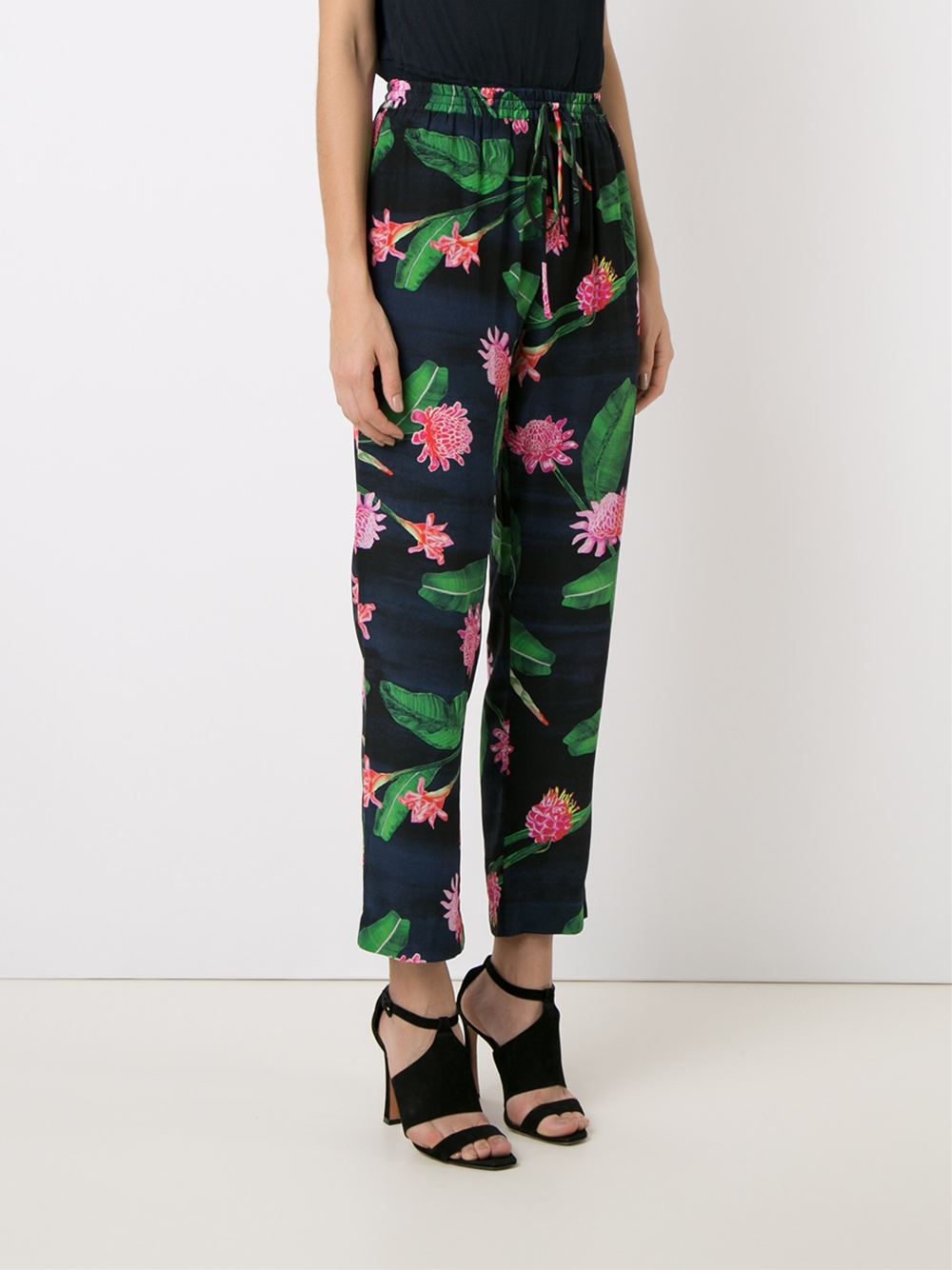 mid rise floral straight trousers