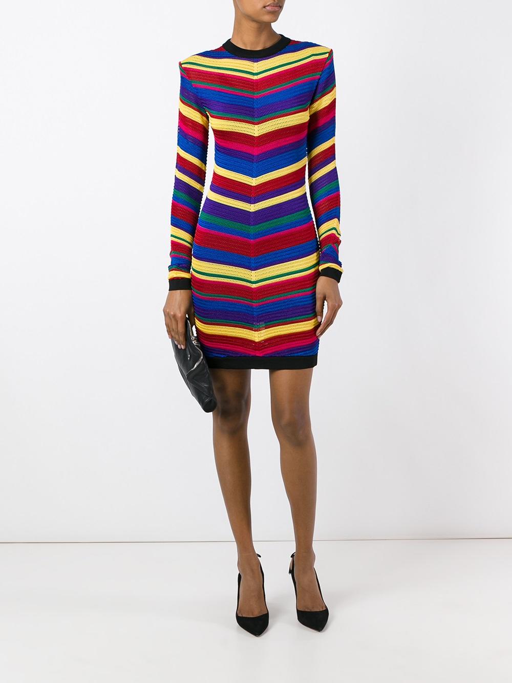 angled shoulder stripe dress